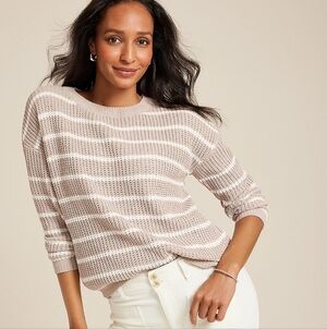 Maurices Taupe and White Striped Sweater